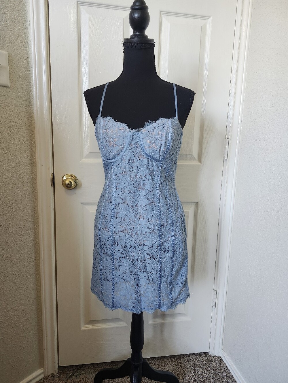 Lulus Light Blue Lace Slip Dress with Underwire Support S